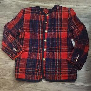 Stylish Chic Red and Black Plaid Jacket Wool Rayon Blend Vintage